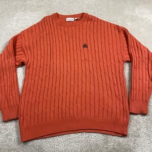 VTG IZOD Sweater Mens XL Orange Cotton Cable Knit Crewneck USA Pullover Ivy Prep